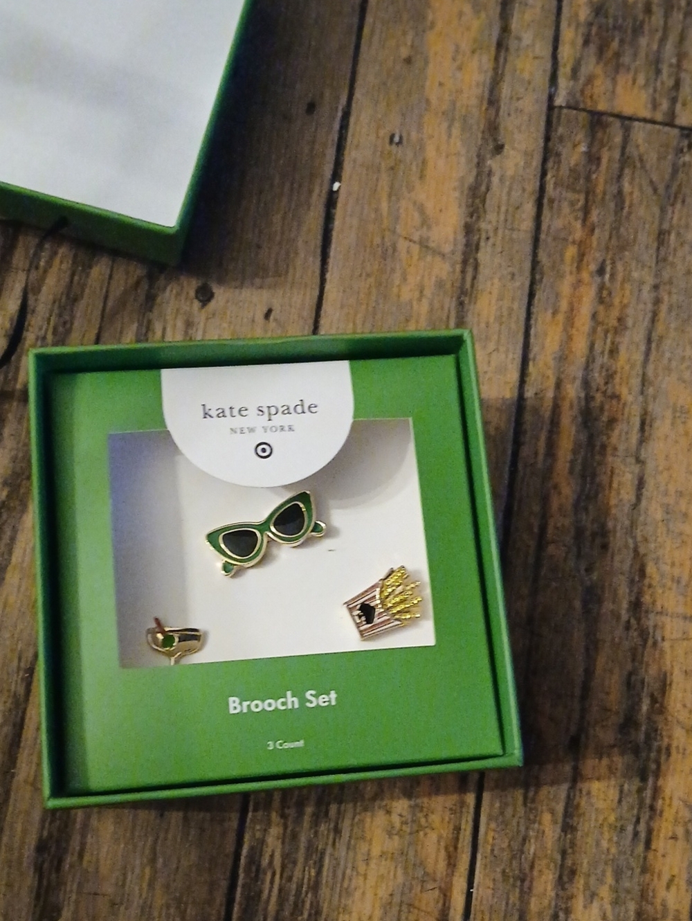 kate spade ' Green and Gold Enamel Brooch Trio